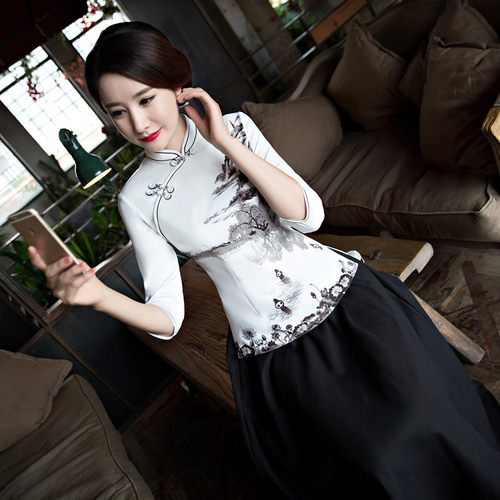 2021新款改良水墨画大摆裙旗袍