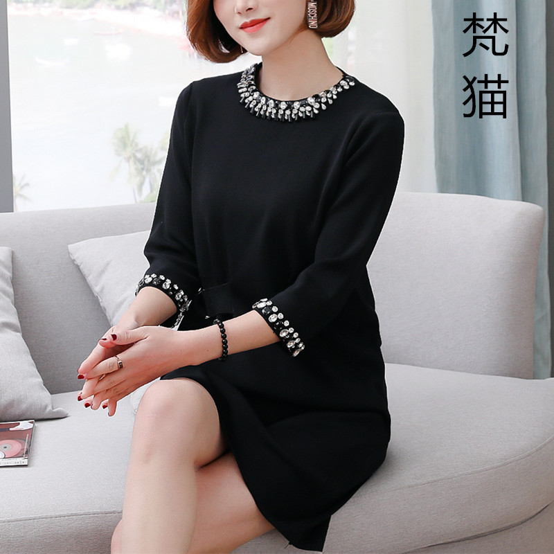 梵猫红色镶钻连衣裙本命年19新款女装春夏过年衣服喜庆民族欧美风