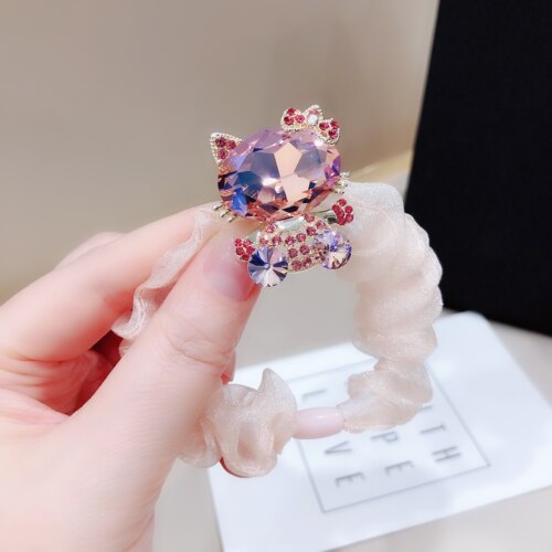 可爱小猫咪水晶镶钻头绳小肠圈