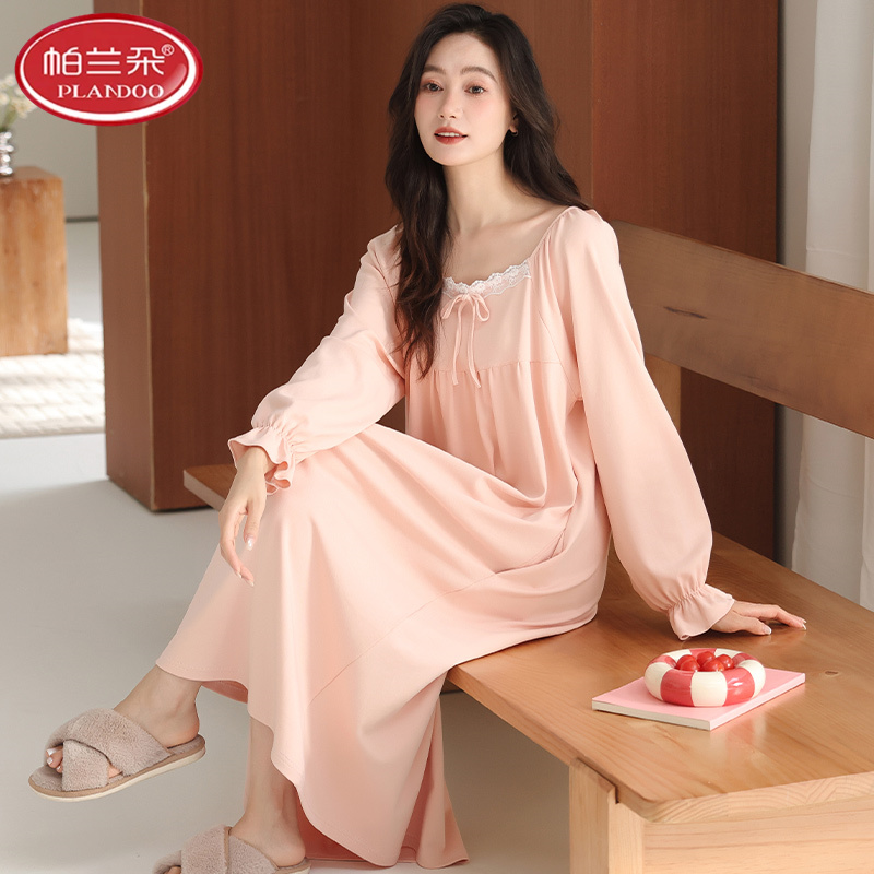 帕兰朵睡裙女春秋款纯棉拉架长袖2025新款爽棉睡衣可外穿家居服裙