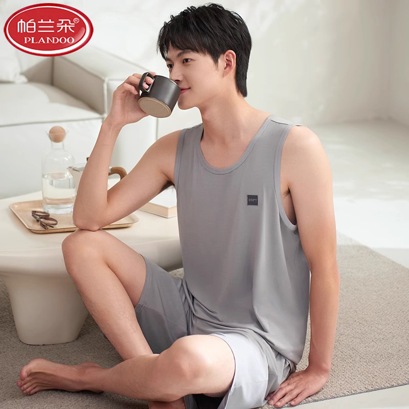 莫代尔睡衣男士薄款夏季新款男款无袖凉感背心短裤夏款套装家居服