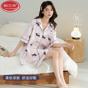 棉拉架短袖 夏天大码 短裤 新款 可外穿家居 夏季 帕兰朵睡衣女士夏款