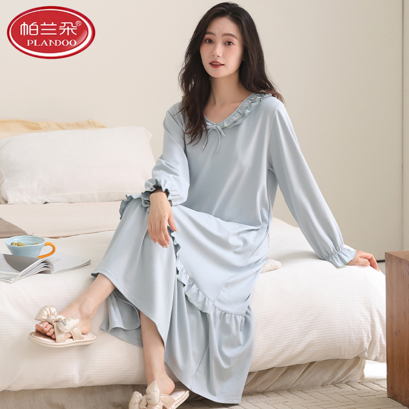 帕兰朵睡裙女春秋款纯棉拉架长袖2025新款爽棉睡衣可外穿家居服裙