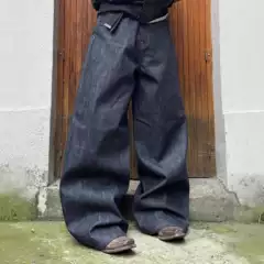 High-End No Faith Studios Hidden Button Japanese Red-Edged Denim Original Cowhide Straight-Leg Stiff Jeans