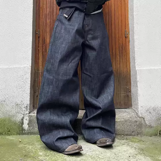High-End No Faith Studios Hidden Button Japanese Red-Edged Denim Original Cowhide Straight-Leg Stiff Jeans