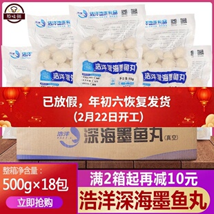 整箱浩洋深海墨鱼丸速冻半成品火锅关东煮花枝丸商用500g*18包