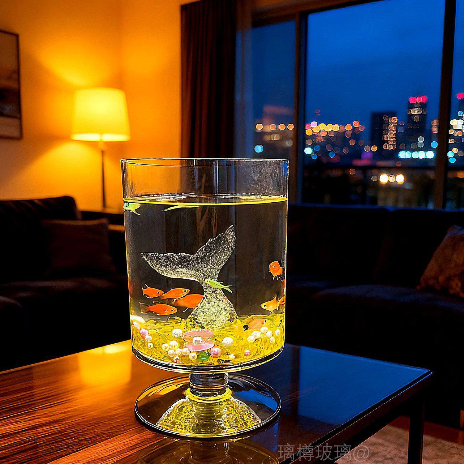 新款酒杯玻璃金鱼缸桌面创意装饰小摆件玻璃珠生态缸水培绿植缸