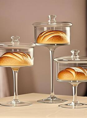 欧式透明防尘蛋糕罩玻璃盖高脚蛋糕盘甜品带盖台罩水果食品面包盘