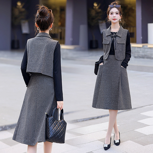 小香风马甲连衣裙套装女春秋2025新款小个子法式名媛高级感两件套