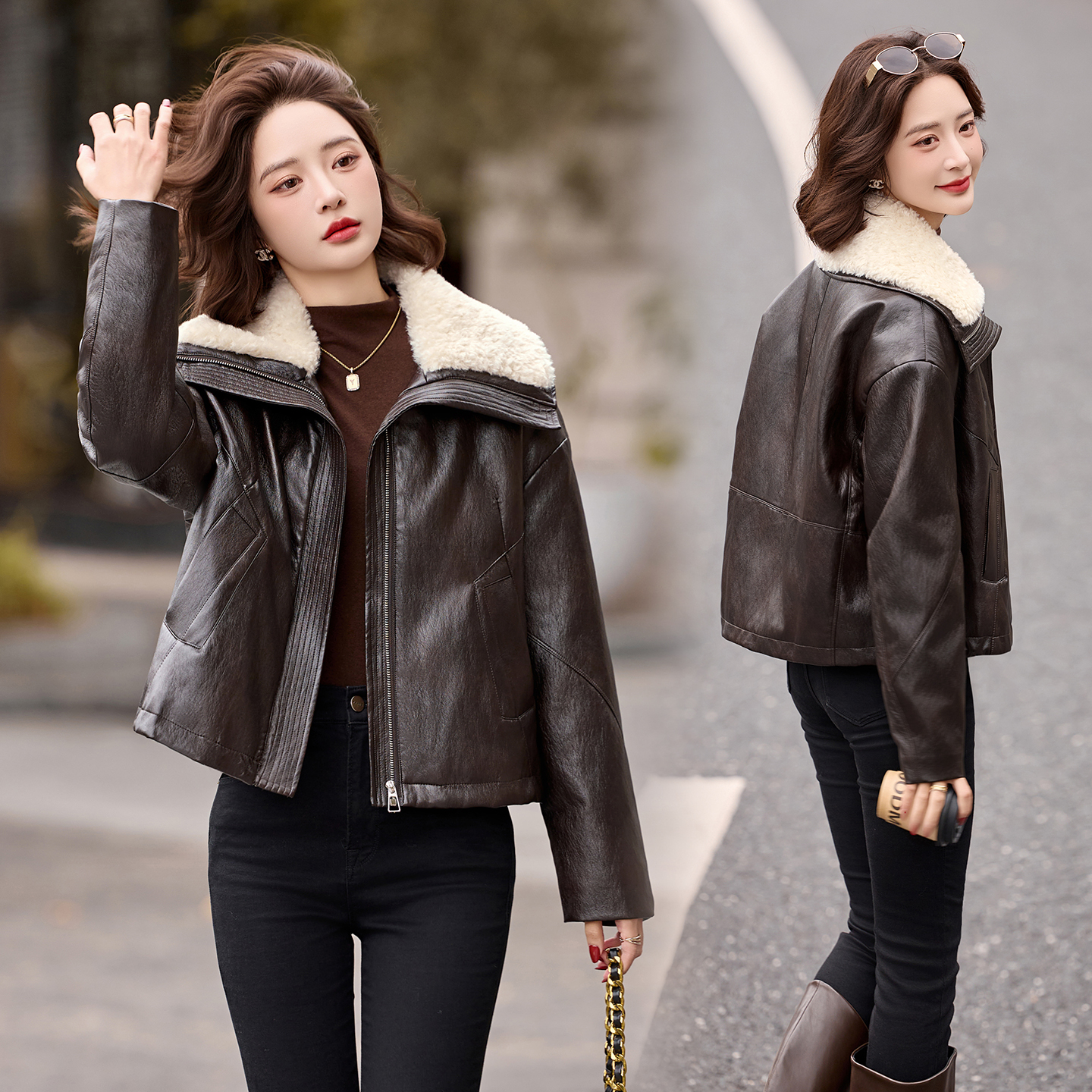 时尚PU皮羽绒服女2025新款