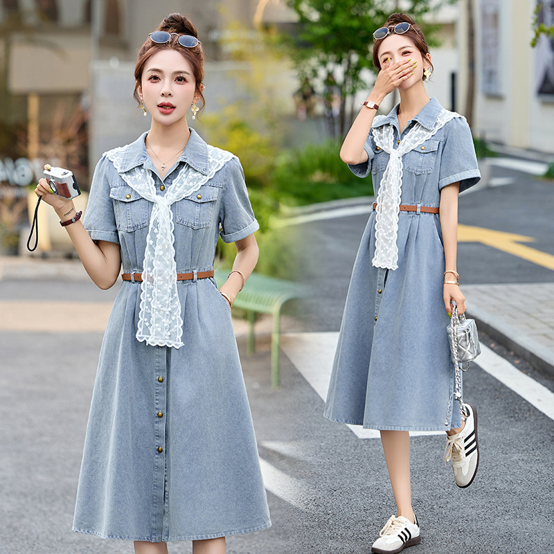 今年流行裙子蕾丝披肩牛仔连衣裙女夏2025新款气质收腰显瘦连身裙