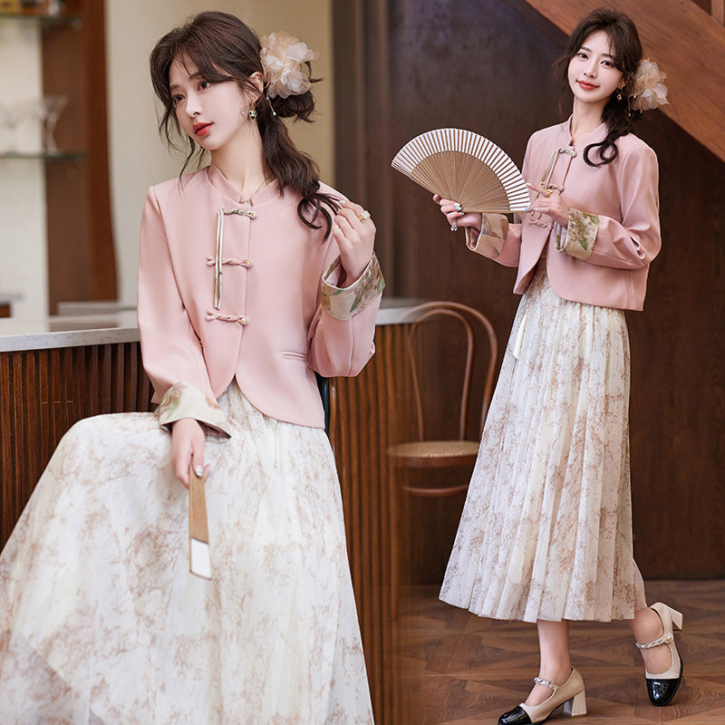 新中式文艺套装裙女2025年春秋季高级感复古国风年轻款少女两件套,女装/女士精品,时尚套装,淘宝优惠券,粉丝福利购,淘宝优惠卷