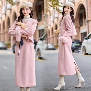 法式小香风羽绒服套装女2025冬季新款高级感毛呢名媛风裙子两件套