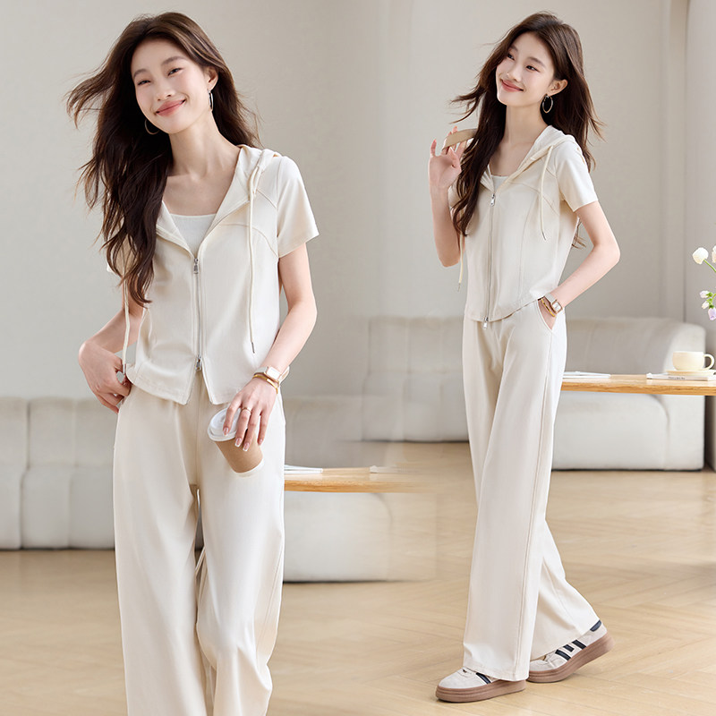 休闲运动套装女2025新款夏季穿搭一整套时尚洋气超火两件套阔腿裤
