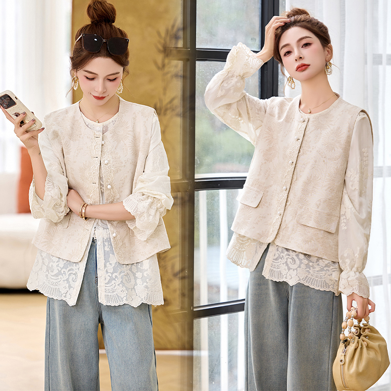 小香风衬衫马甲穿搭两件套