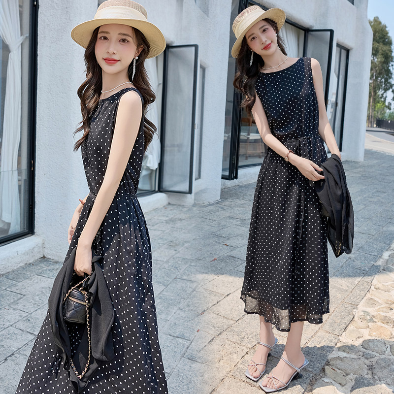 2025春夏季法式复古披肩波点裙子套装女吊带连衣裙两件套洋气长裙,女装/女士精品,时尚套装,淘宝优惠券,粉丝福利购,淘宝优惠卷