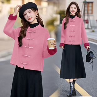 新中式国风双面羊毛大衣女秋冬短款小个子高级感盘扣毛呢外套轻奢