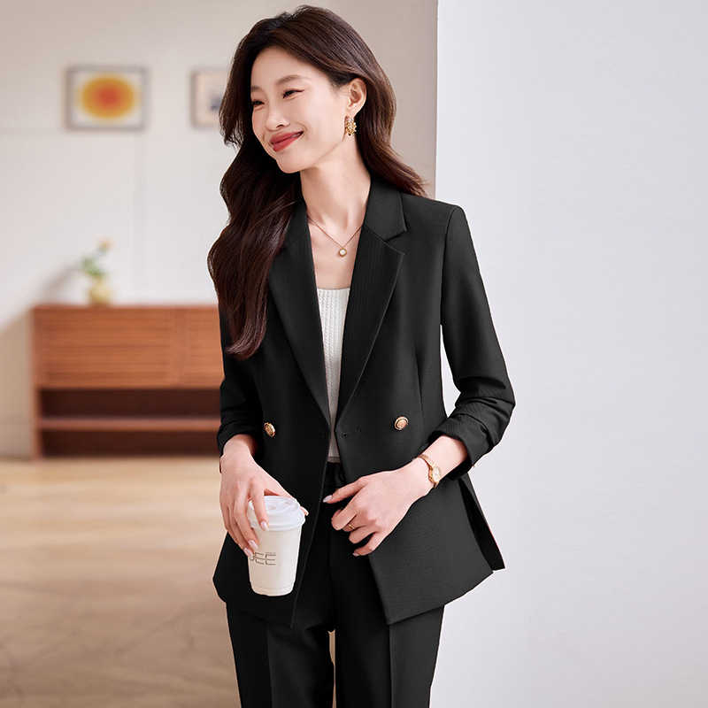 黑色西装外套女春秋季新款高级感修身小个子职业装西服套装
