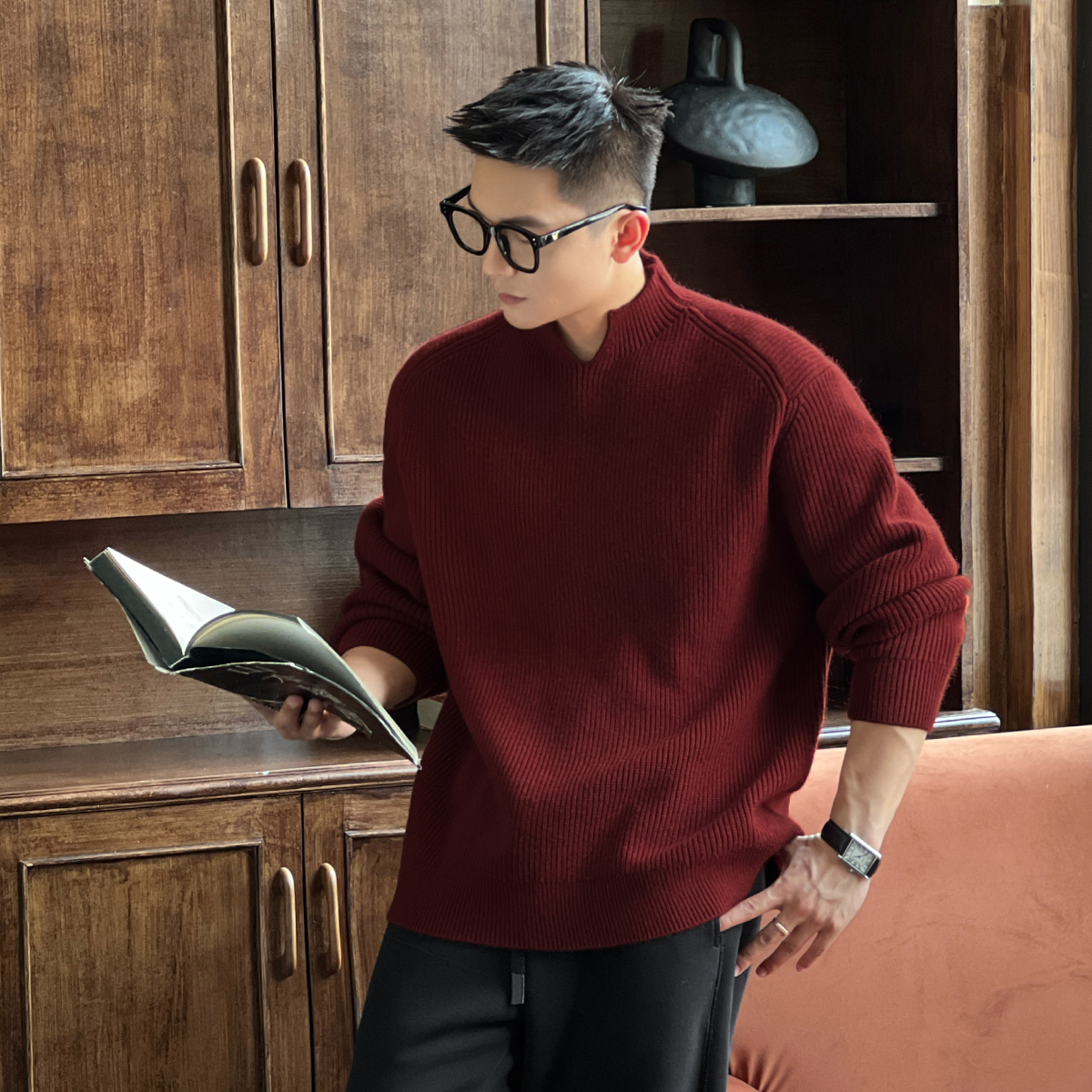 二十二号穿搭老钱风秋冬季重磅加厚保暖毛衣男士高级感针织衫上衣