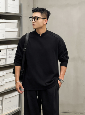 二十二号穿搭显肩宽小V设计款冬季保暖德绒内搭打底衫男士长袖T恤