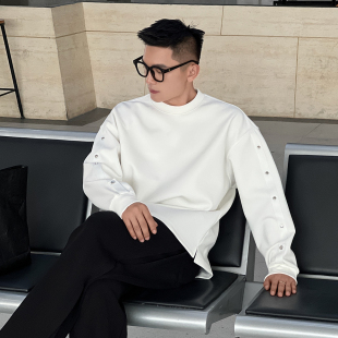 二十二号穿搭设计师款拼接立体感织带男士秋季卫衣高级感长袖上衣