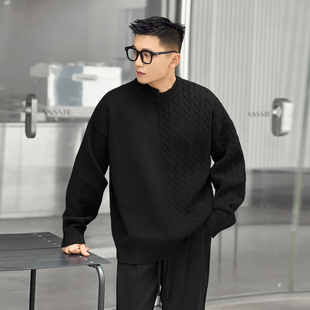 二十二号穿搭不规则麻花编织冬季 线衣 毛衣男加厚保暖慵懒感针织衫