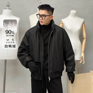 二十二号穿搭新国标90白鸭绒痞帅皮衣机车羽绒服男高级感外套上衣