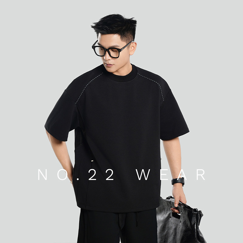 二十二号穿搭夏季显肩宽解构冰感速干衣透气网眼设计款短袖T恤男