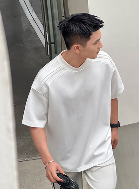 二十二号穿搭【打造立体肩】高级感夏季正肩短袖廓形纯色重磅T恤