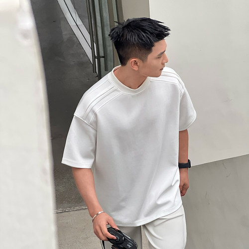 二十二号穿搭【打造立体肩】高级感夏季正肩短袖廓形纯色重磅T恤
