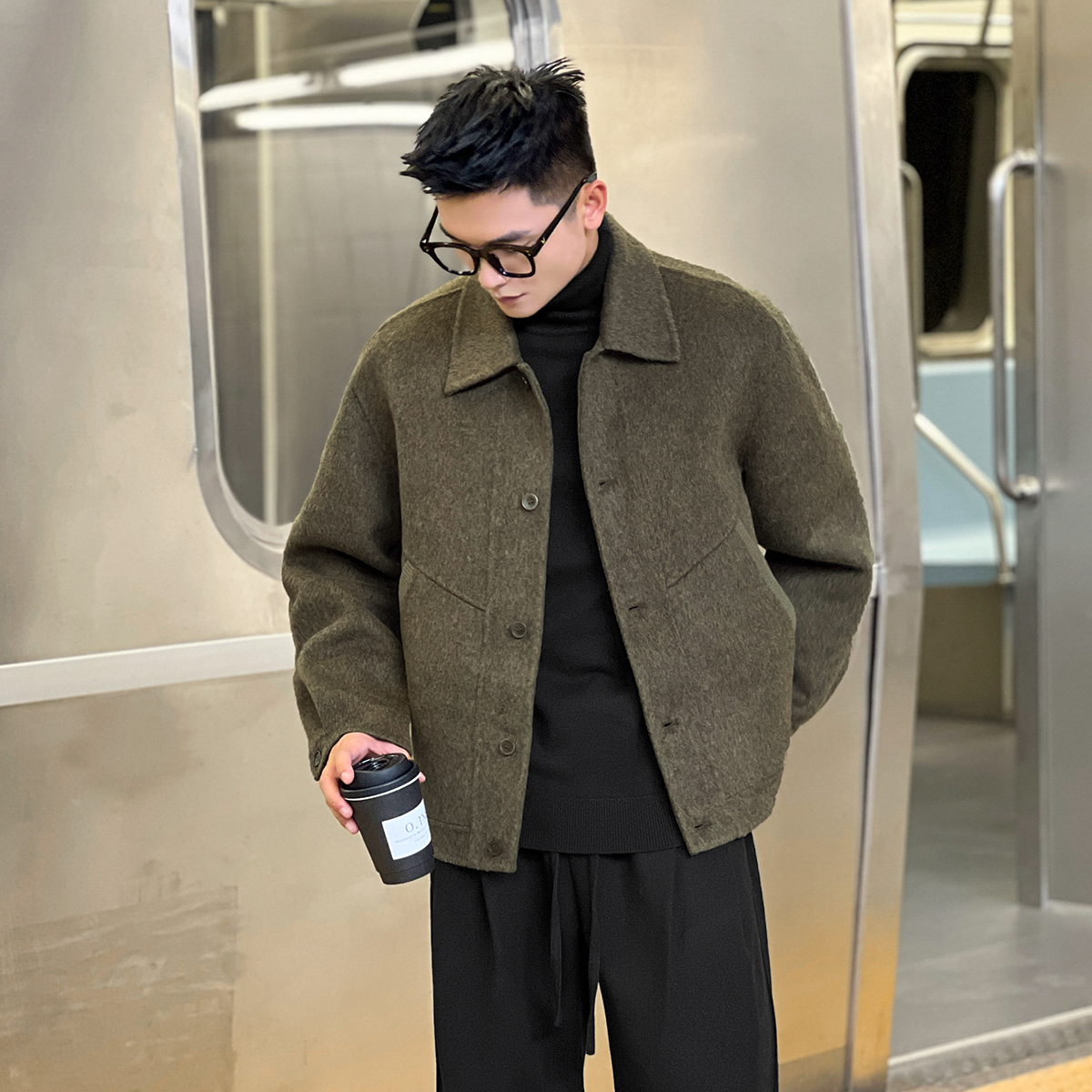 二十二号穿搭老钱风高级感羊毛呢夹克外套男士秋冬季保暖短款上衣