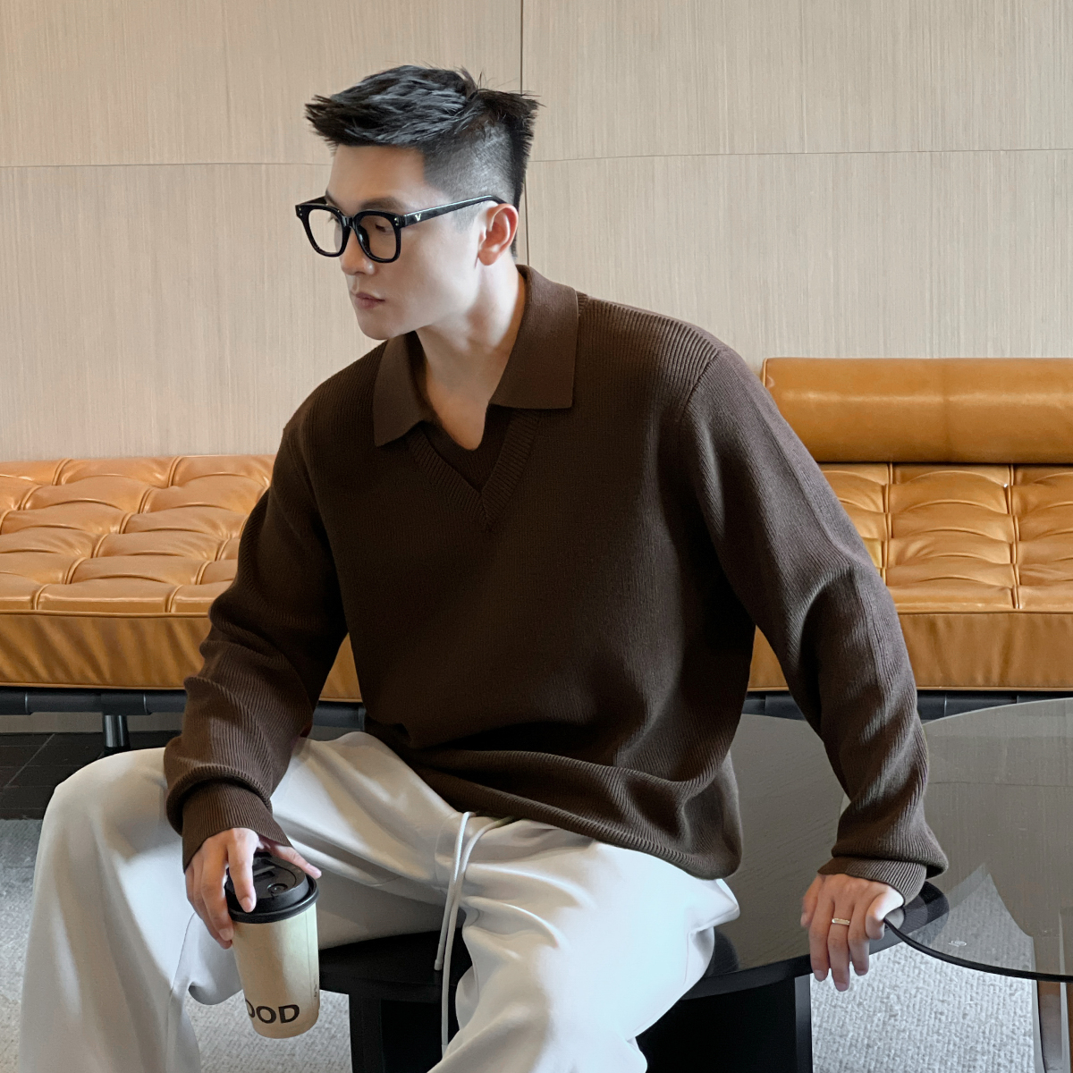 二十二号穿搭琥珀老钱风男士海鸥领polo衫毛衣秋冬针织衫长袖上衣