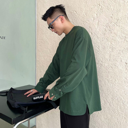 二十二号穿搭100%纯棉打底衫男士高级感休闲长袖纯色简约T恤衬衣
