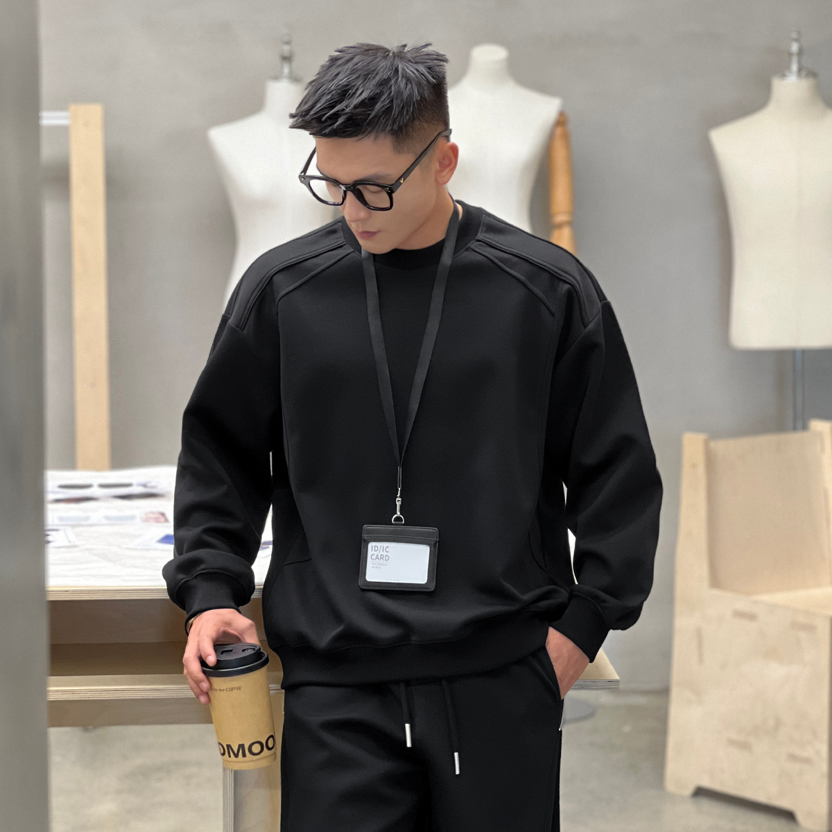 NO22WEAR立体解构线条设计款男士秋季卫衣高级感宽松休闲长袖上衣