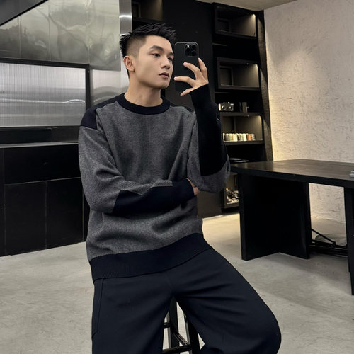 二十二号穿搭【暖冬松弛感】撞色拼接保暖毛衣男高级感加厚针织衫