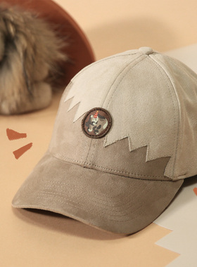 萨刻 棒球帽麂皮绒撞色帽子锯齿拼接百搭ins保暖遮阳秋冬款硬顶