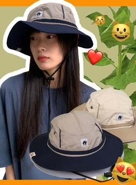 萨刻登山小黑猫渔夫帽子防晒旅游海南遮阳防紫外线小红书情侣男女