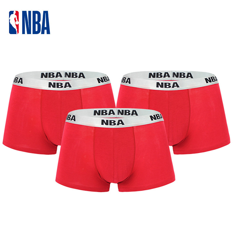 NBA男内裤棉质平角结婚大红四角中腰短裤休闲运动本命年红色内裤