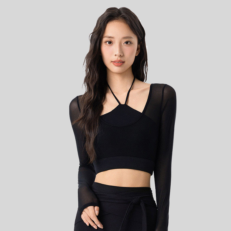 性感偏透假两件健身衣瑜伽服