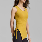 抽绳褶皱女 运动背心瑜伽服遮臀遮尴尬线训练罩衫 中长款 健身衣无袖