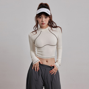秋冬室内健身长袖性感撞色瑜伽服保暖训练T恤女子跑步亲肤普拉提