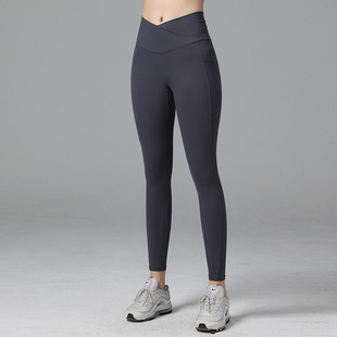 中低腰健身裤两侧手机口袋瑜伽裤交叉露脐跑步女裤无提臀亲肤百搭