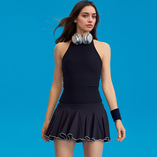 网球排球裙套装女训练健身服路肩健身内衣防走光短裙速干薄款瑜伽