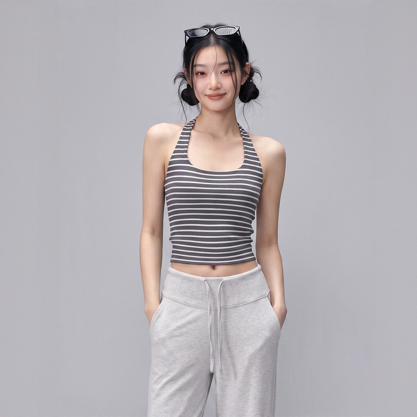 瑜伽背心固定胸垫健身小背心条纹