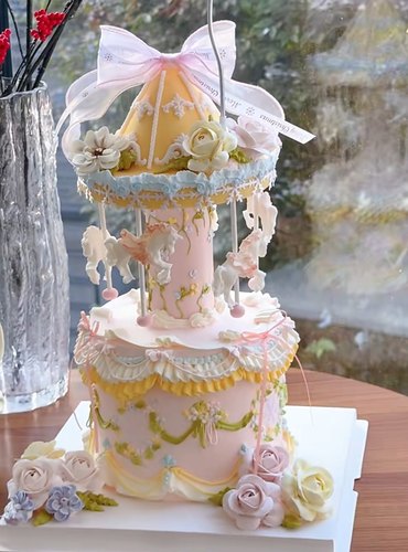 旋转木马泡沫蛋糕胚模型假体胚翻糖奶油裱花练习模具木马顶泡胚