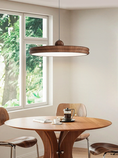 华艺照明飞碟餐厅吊灯中古圆盘吧台灯侘寂风覆古胡桃木色饭厅灯