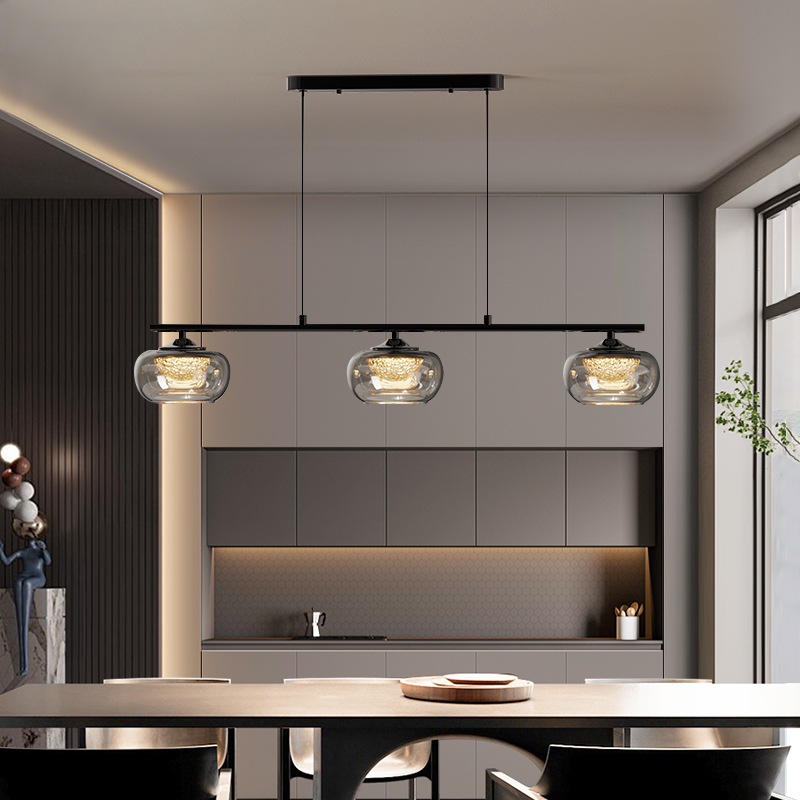 华艺餐厅吊灯2025新款高级感意式轻奢玻璃三头餐桌饭厅灯中山灯具