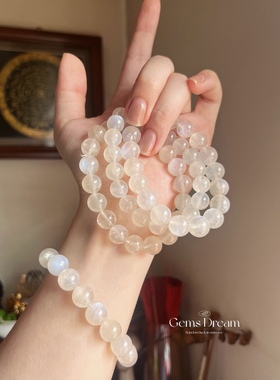 无酸洗无忧化天然斯里兰卡奶油体蓝月光疗愈镇定 转动可见蓝莹莹