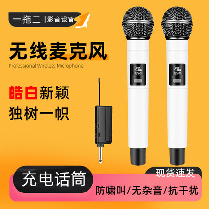万能话筒一拖二wireless microphone防啸叫家用k歌户外舞台麦克风