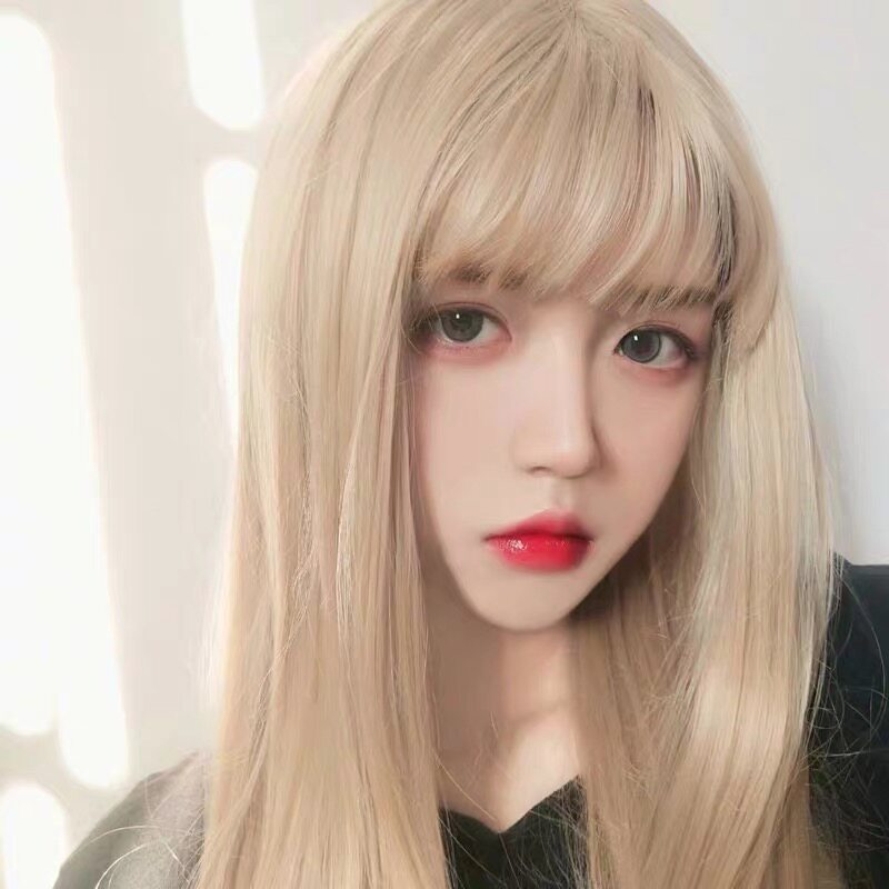 lolita假发女长发米白金色长直发网红主播cos空气刘海自然全头套